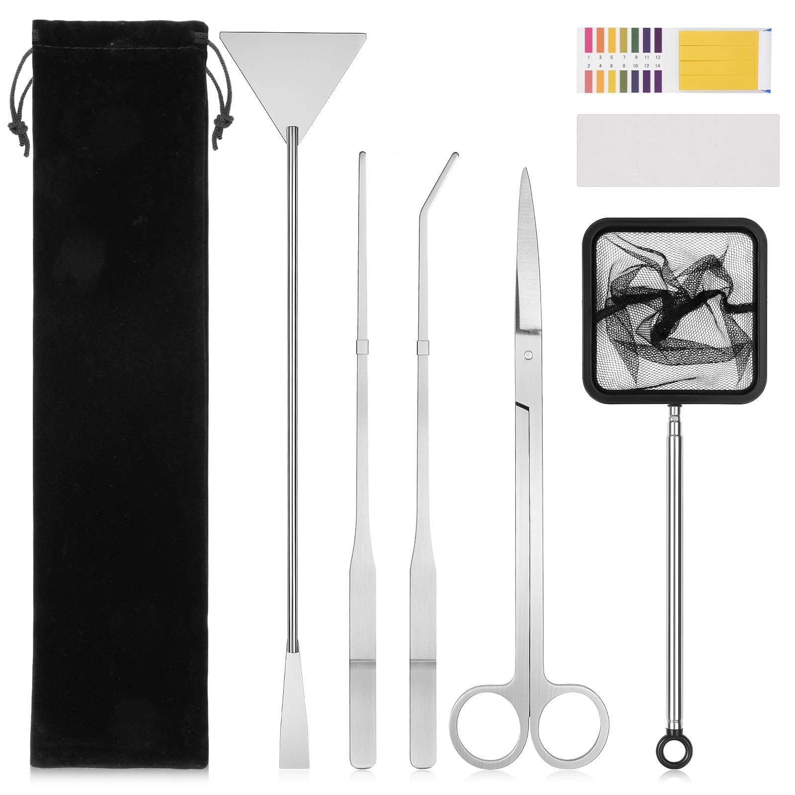 Flintronic Attrezzi per Acquario, 7 in 1 Set di Attrezzi per Acquario in Acciaio Inox, con Pinzette Forbici Spatola Imbuto, per l'Acquario Pulizia e Kit Piante acquario