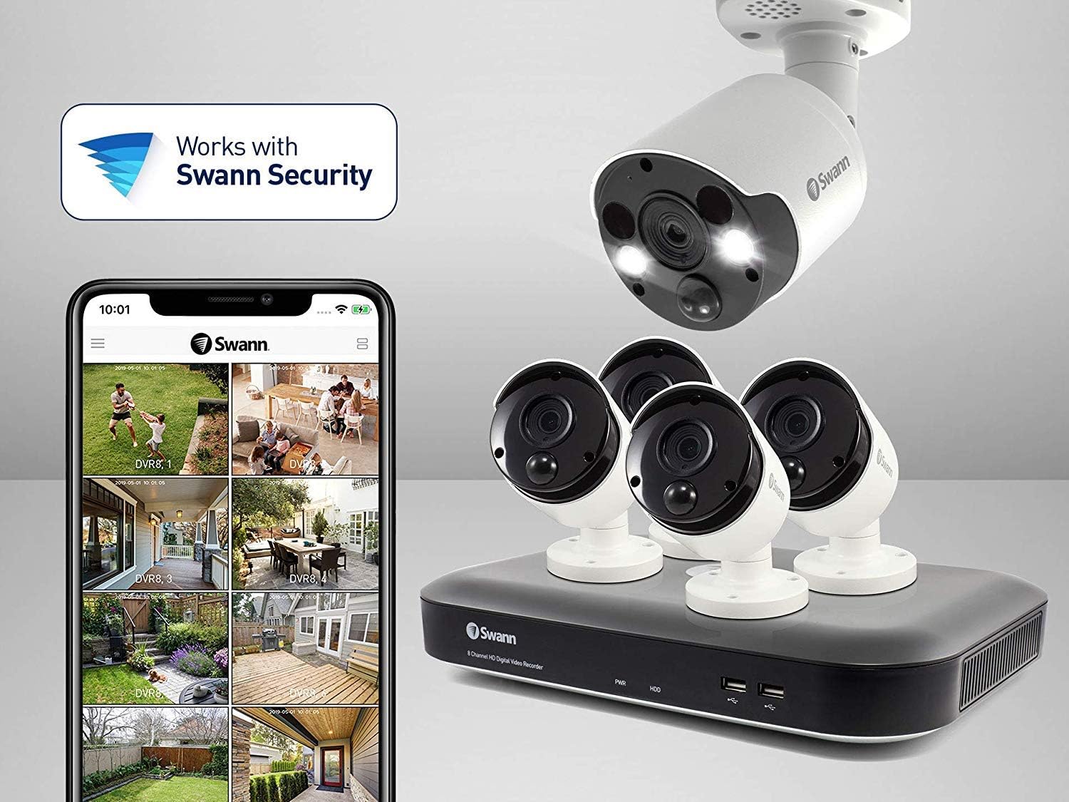 Lоwеѕt Prісе Swann Home Security Camera System, 4 Channel 2 Cameras, Wired CCTV Surveillance 1080p HD DVR 1TB HDD, Weatherproof, Color Night Vision, Heat & Motion Sensor Light, Alexa + Google