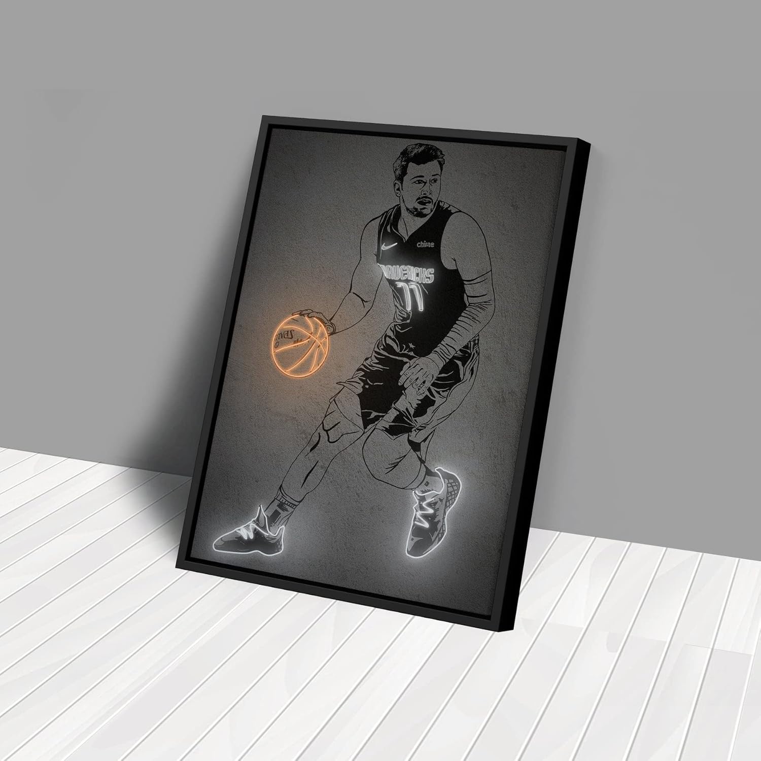 FENIN Luka Doncic Poster Neon Dallas Mavericks NBA Canvas Wall Art Home Decor Framed Poster Man Cave Gift(Canvas Ready To Hang, 12"x18")