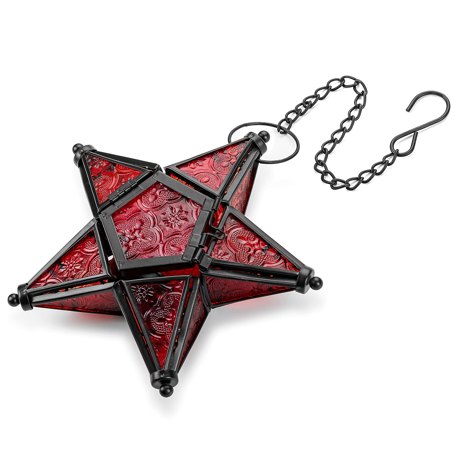 Romadedi Hanging Candle Lantern Decorative Ornaments - Tea Light Star Lantern Window Hangings Living Room Balcony Patio Decoration Vintage, Red