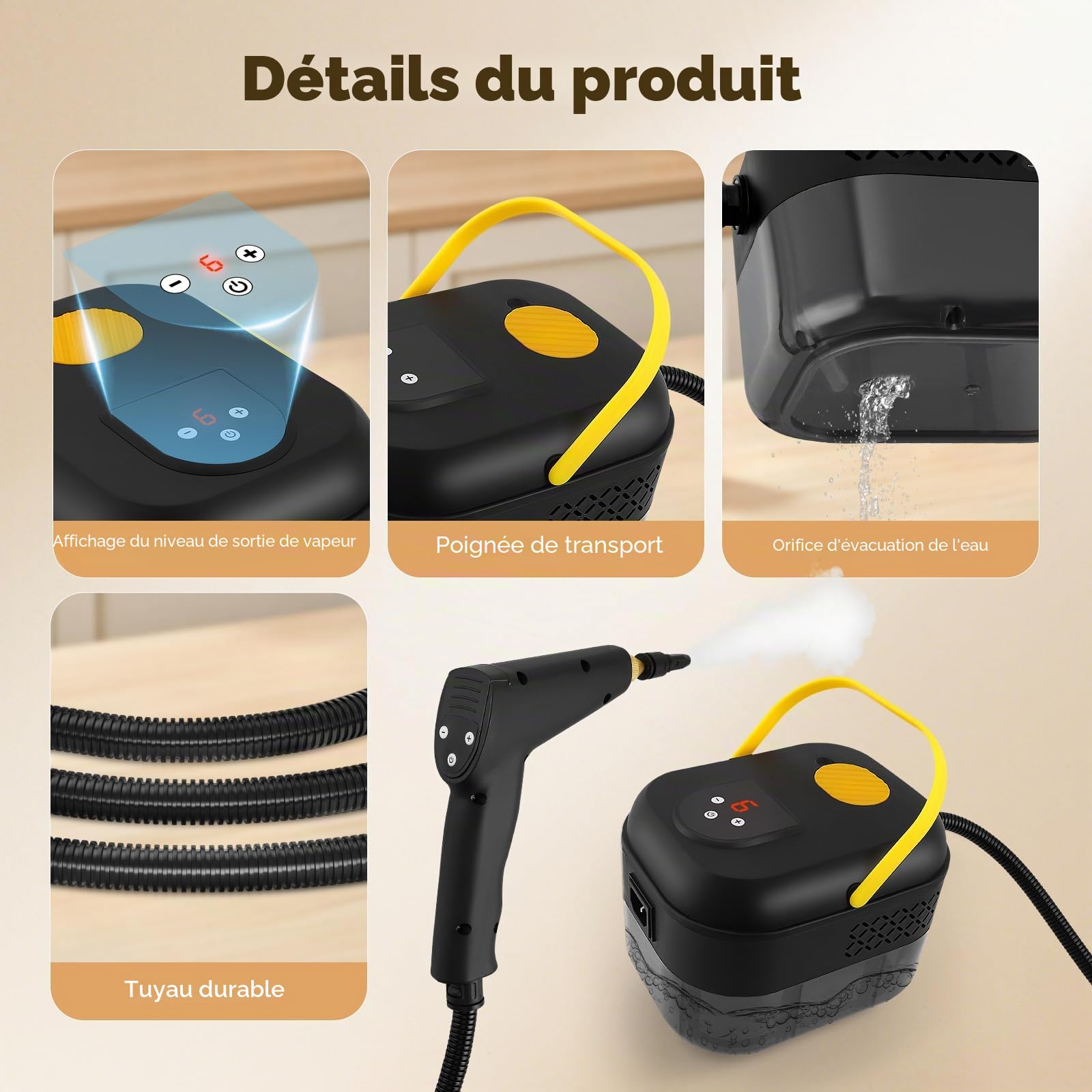Nettoyeur Vapeur Professionnel,1400ML Réservoir d'eau de Grande Capacité, 10 S Chauffage Rapide,Nettoyeur Haute Température Puissant, Élimine Graisses Pour Salon, Cuisine, Salle de Bain