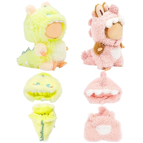 Doll Clothes for 17cm Plush Dolls, 2 Sets of Lu-bubu Doll Outfit Dress Up Clothing Set Doll Accessories, Not Include Dolls (Pink and Green) - Pink and Green