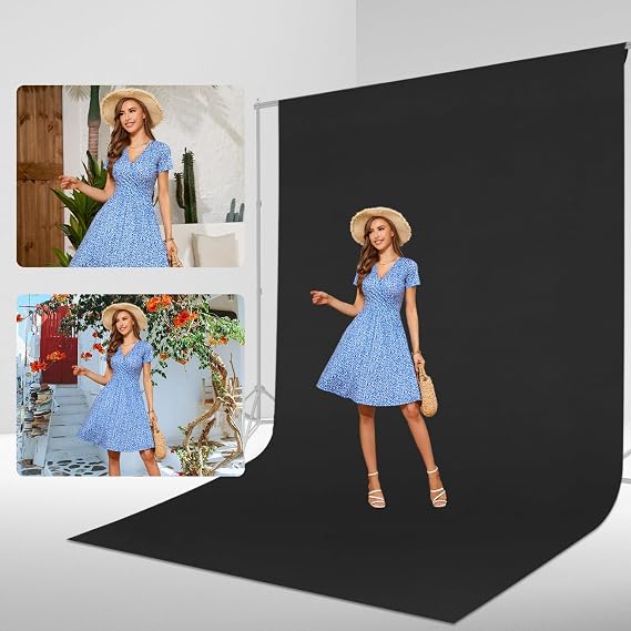 Black Backdrop Curtain 7x10ft (WxH), Black Photo Backdrop for Photography Polyester Collapsible Background Screen for Portrait, Product Video, Pet, Photoshoot, Birthday, Party