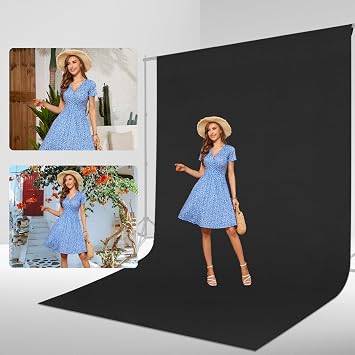 Black Backdrop Curtain 7x10ft (WxH), Black Photo Backdrop for Photography Polyester Collapsible Background Screen for Portrait, Product Video, Pet, Photoshoot, Birthday, Party