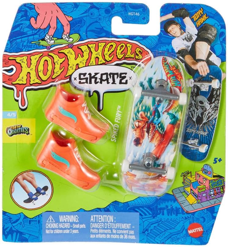 Hot Wheels, Skate, Spiked Fury™ Skateboard with Blue and Yellow Tennis Toys for Kids, Age 5 and Up, Toy, Mattel
