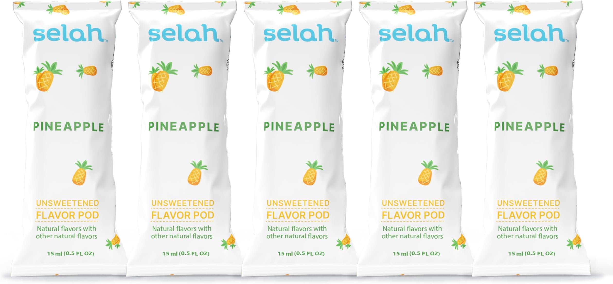Selah Flavor Pods - Water Enhancer Refill Pods for Selah Water Bottle - Fruit punch, Watermelon, Green Apple, Strawberry Lemonade, Peach, Pineapple, Lemon, Orange Sport, Watermelon Sport, Berry Energy - Flavored Five Pack Of Refill Pods (Pineapple Unsweetened)