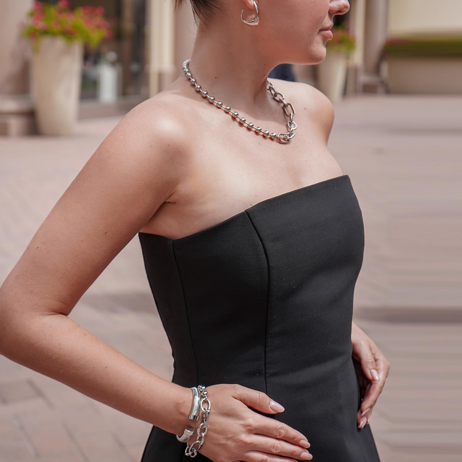 CIUNOFOR 14K Gold Plated Braclets for Women, Silver Layered Herringbone Stretch Bracelet, Stackable Chunky Snake Chain Bangle for Her Gifts, Fit 6.5”–7.5” Wrists - Image 7