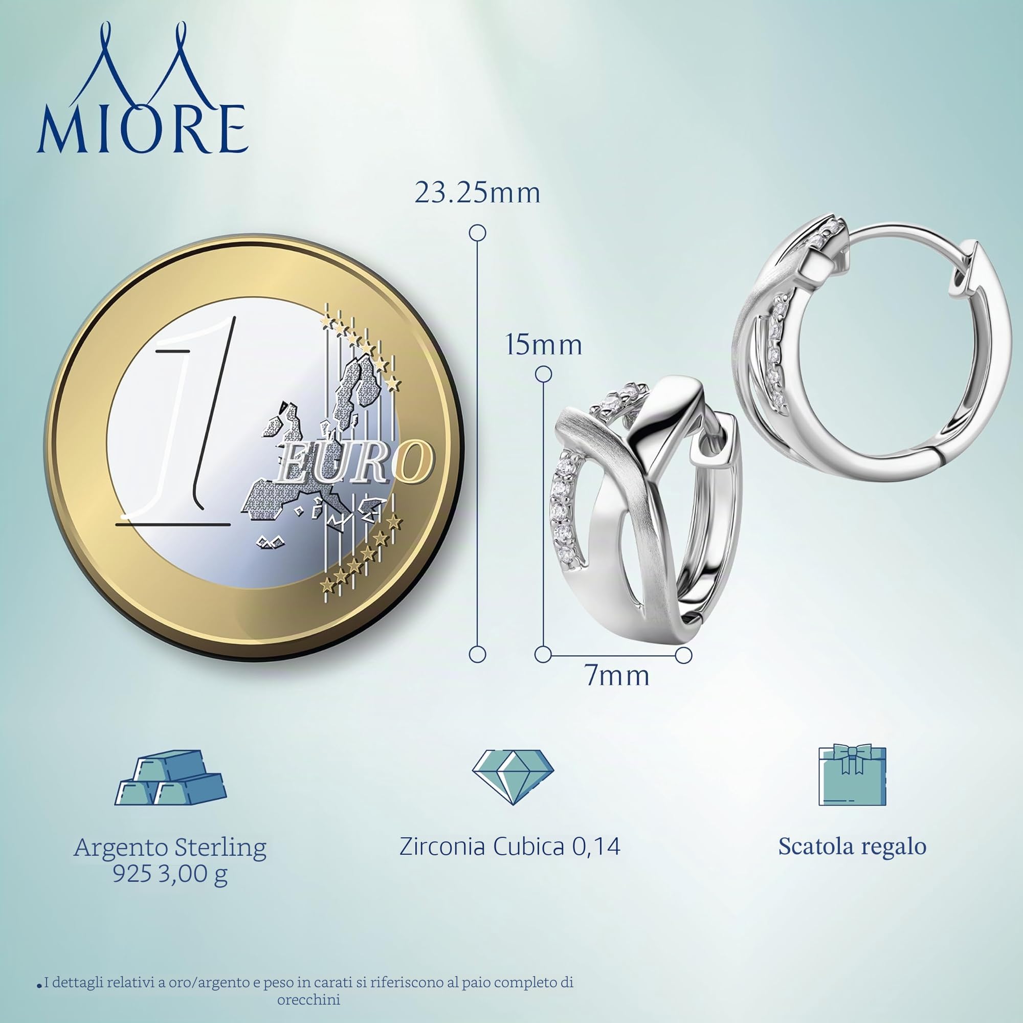 Miore Orecchini Cerchio Donna con o Senza Zirconi Brillanti in Argento 925 - Argento 925 Placcato Oro Giallo 18K 750, Orecchino Cerchi a lobo anallergici. Chiusura con perno passante e scatto.