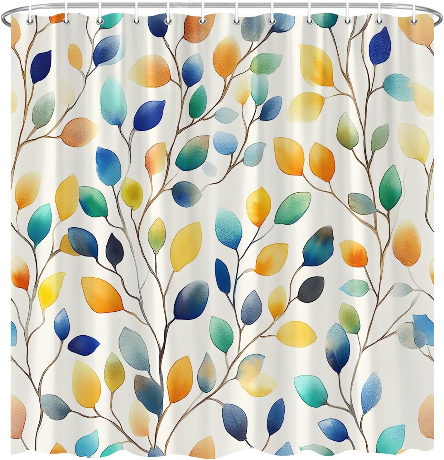 Boho Leaf Floral Shower Curtain Spring Summer Colorful Nature Botanical Watercolor Plant Leaves Floral Bathroom Home Decor Bath Decor Polyester Fabric Curtains 106X70 Inch