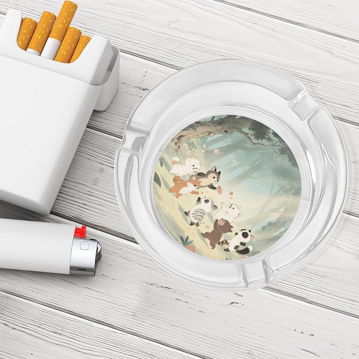 Smokeless Ashtray Ash Tray Outdoor Ashtray Animal Forest Glass Ashtrays for Home Office Smokers Decoration