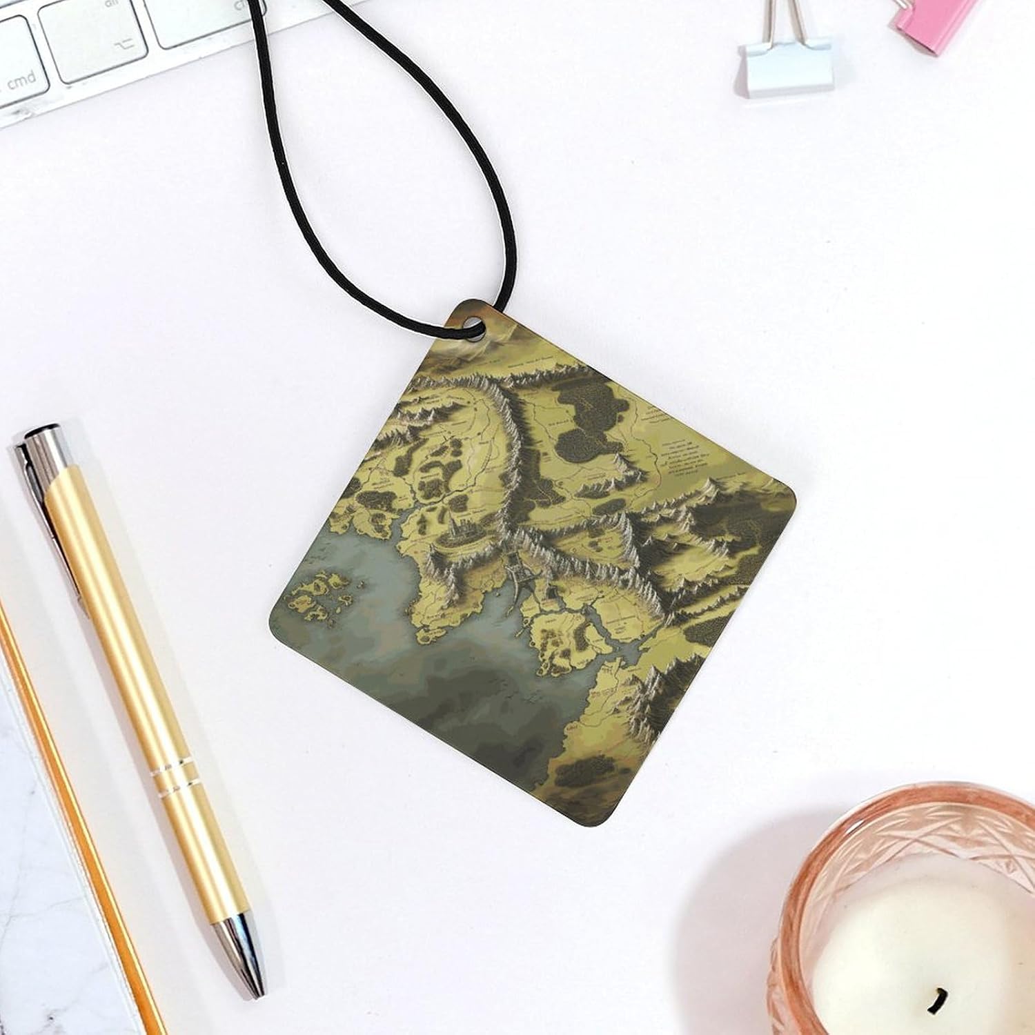 Middle Earth Map Car Air Freshener Hanging, Long Lasting Scented Car Aromatherapy Tablets, Rhombus Fragrance Scented Cards for Vehicles, Bedroom, Wardrobe Gray-style image 4