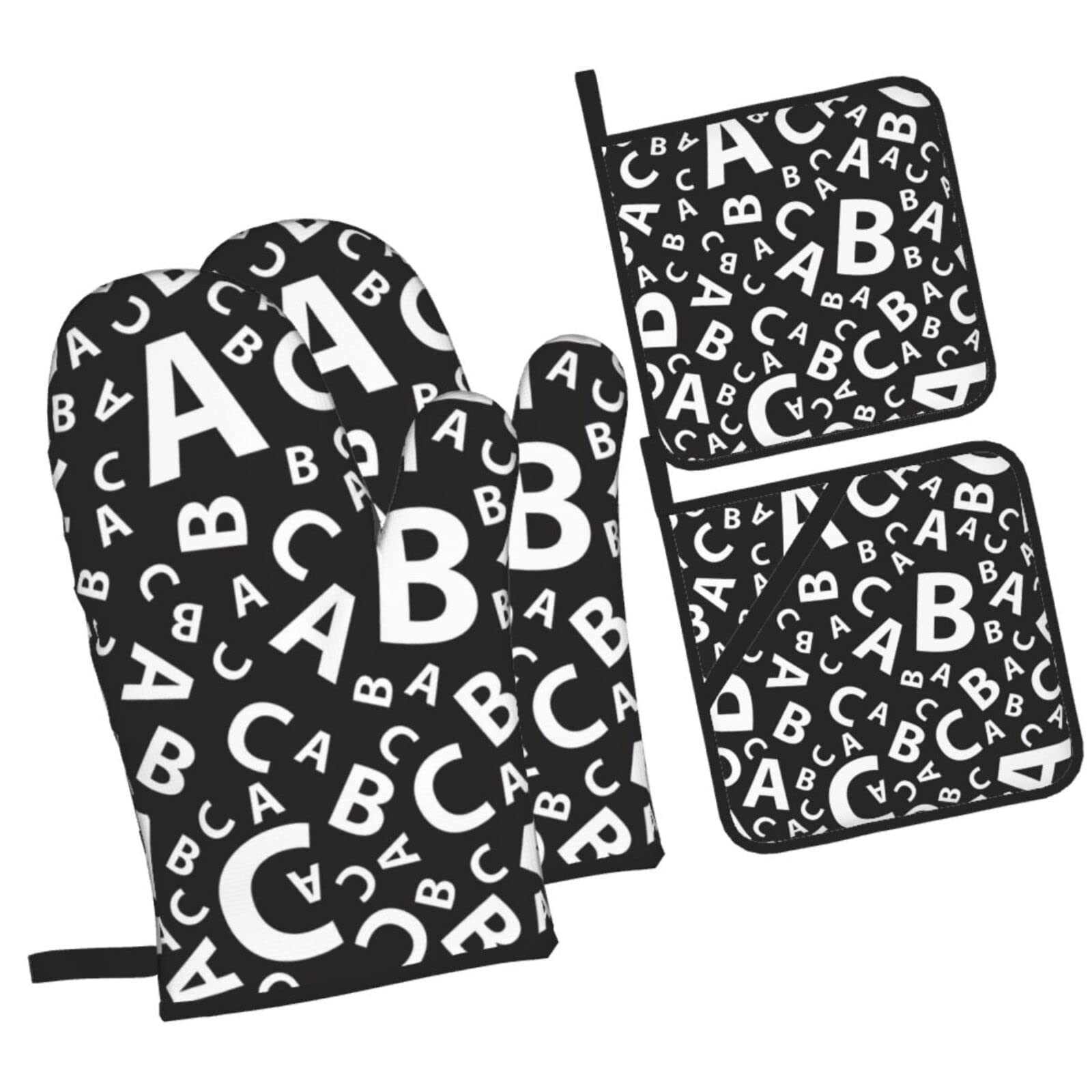Alphabet Background Oven Mitts and Pot Holders Sets, Christmas Oven Mitt Kitchen Heat Resistant Non-Slip Pot Holders Set for Cooking Baking BBQ