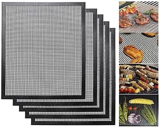 LUTEM Grilling Net Black Wrapped Grilling mat - Heavy Duty Non-Stick Grilling mat and Grilling Accessories - Reusable, Suitable for Gas, Charcoal Grilling, etc. Black and brow (2 Pieces of Black)