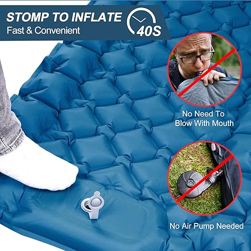 Miniatura 2 de covacure Colchoneta de dormir para camping, ultraligera autoinflable, con bomba de pie integrada, colchón de aire duradero e impermeable para