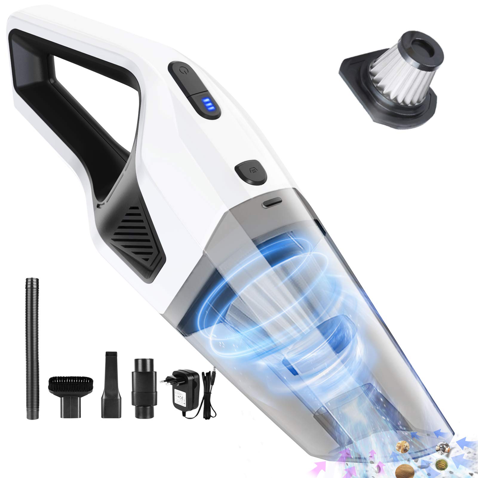 Aspirabriciole 3 in 1, Aspirabriciole Senza Fili Potente Portatile  120W/7000PA Uso Polvere/Liquido Autonomia di 30min Ricaricabile 3 * 2200mAh  Batteria Basso Rumore con Filtro per Casa/Auto (Bianca) : Amazon.it: Auto e  Moto