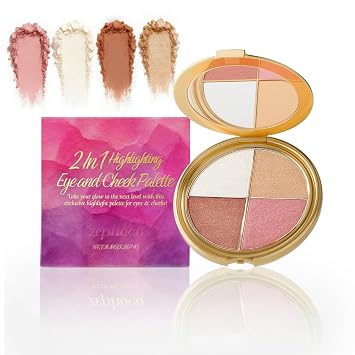 Eye & Cheek Glow Palette, 4 In 1 Eyeshadow, Highlighter, Blush & Contour Makeup Palette for Women, Long-Lasting Silky Face Glow Kit, Multi-Use Radiant Makeup for All Skin Tones
