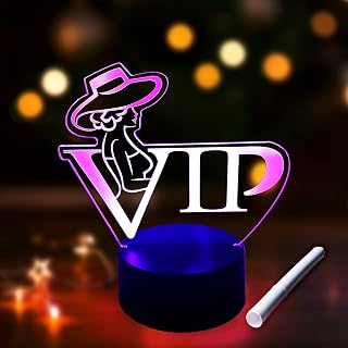 LED VIP Reserved Table Sign Night Light With Pen, Luminous Menu Holder Table Tent Board with Color Lights for Bar Restaurant Wedding Birthday Party Home Dinner Party (BLACK, Women)