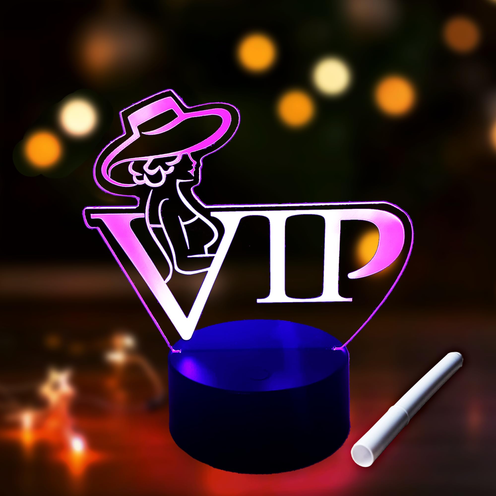 HYDLSY LED VIP Reserved Table Sign Night Light With Pen, Luminous Menu Holder Table Tent Board with Color Lights for Bar Restaurant Wedding Birthday Party Home Dinner Party (BLACK, Women)