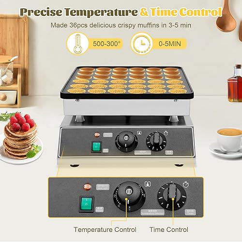 Miniatura 2 de Mini panqueques para panqueques, máquina eléctrica antiadherente para hacer gofres, 110 V, 1000 W, con termostatos y temporizadores, control