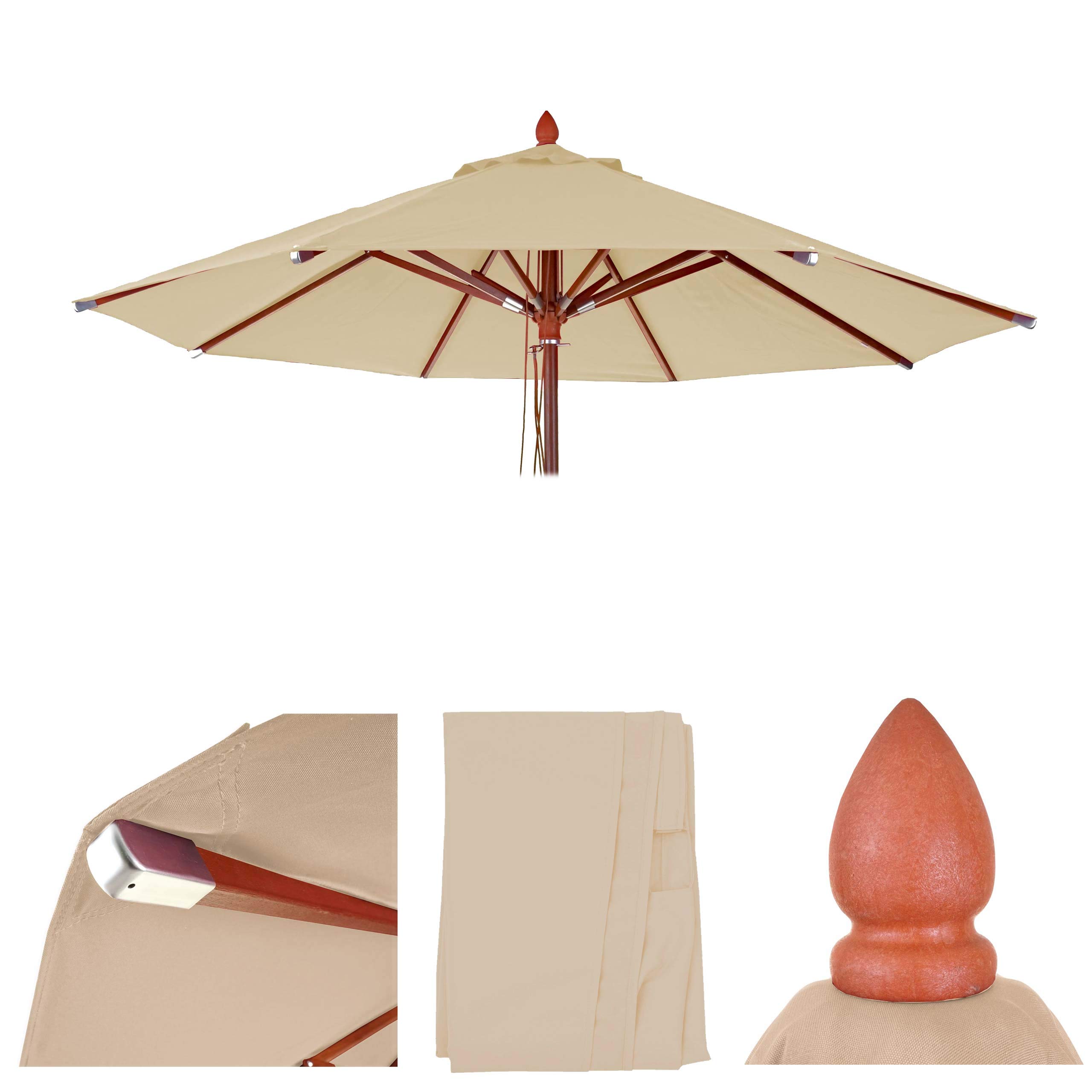 Mendler Ersatz-Bezug für Gastronomie Holz-Sonnenschirm HWC-C57, Sonnenschirmbezug, rund Ø3m Polyester 3kg - Creme