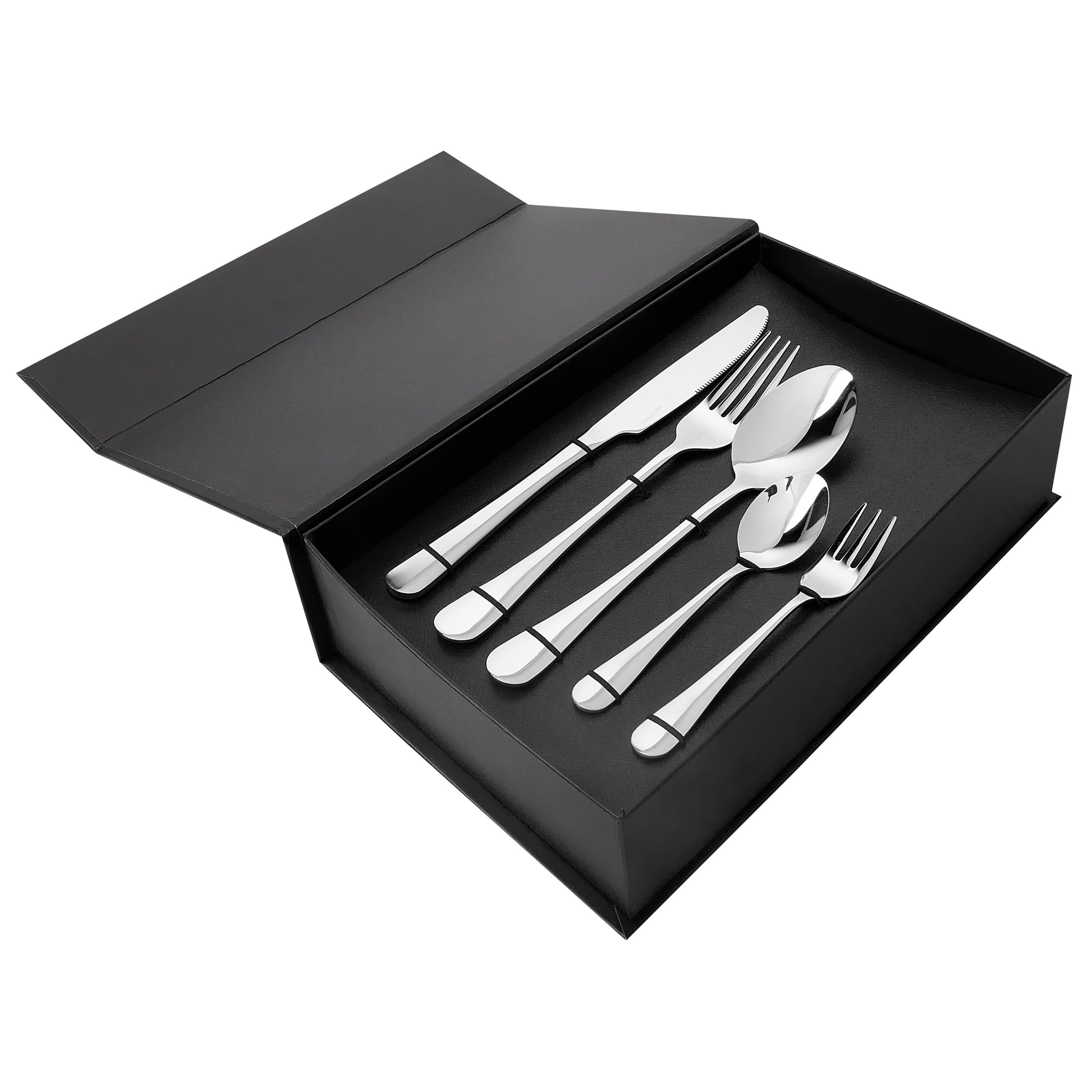 Cubertería moderna conjunto 30 cubiertos para 6 personas cuchillo tenedor cuchara cucharilla tenedor para postre acero inoxidable plateado Fusilli