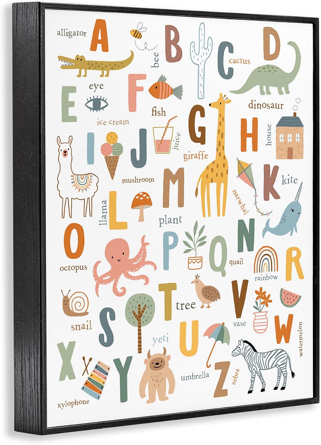 Stupell Industries 'Fun Educational ABC Chart Cute Animals ', Framed Giclee Art, Black, 24 x 30 Inches, Easy to Hang and Sturdy, Made in USA, by Nina Seven