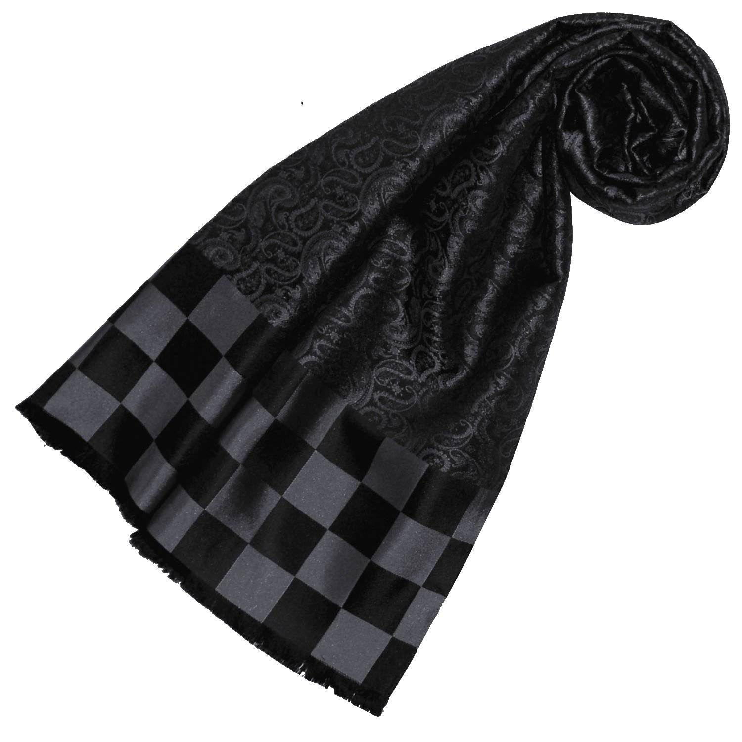 Lorenzo Cana Herren Schal aus 100% Seide aufwändig jacquard gewebt Damast Seidenschal Seidentuch Tuch 25 cm x 160 cm Schwarz 8921511
