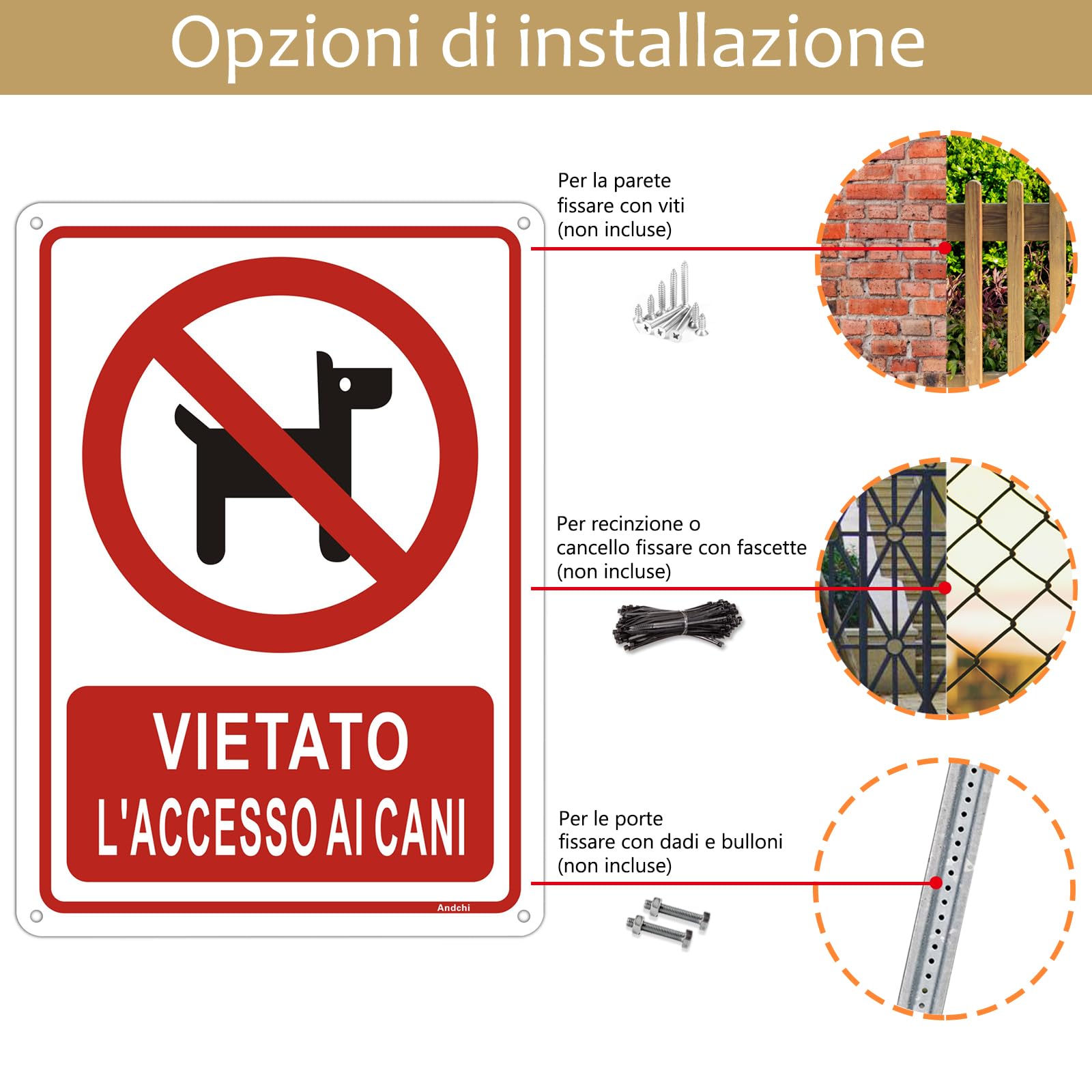 Andchi 2pcs cane divieto segno No Dog accesso avvertimento segno vietato per l'ufficio Hotel Ristorante ecc18x25cm (rosso-cani vietati)