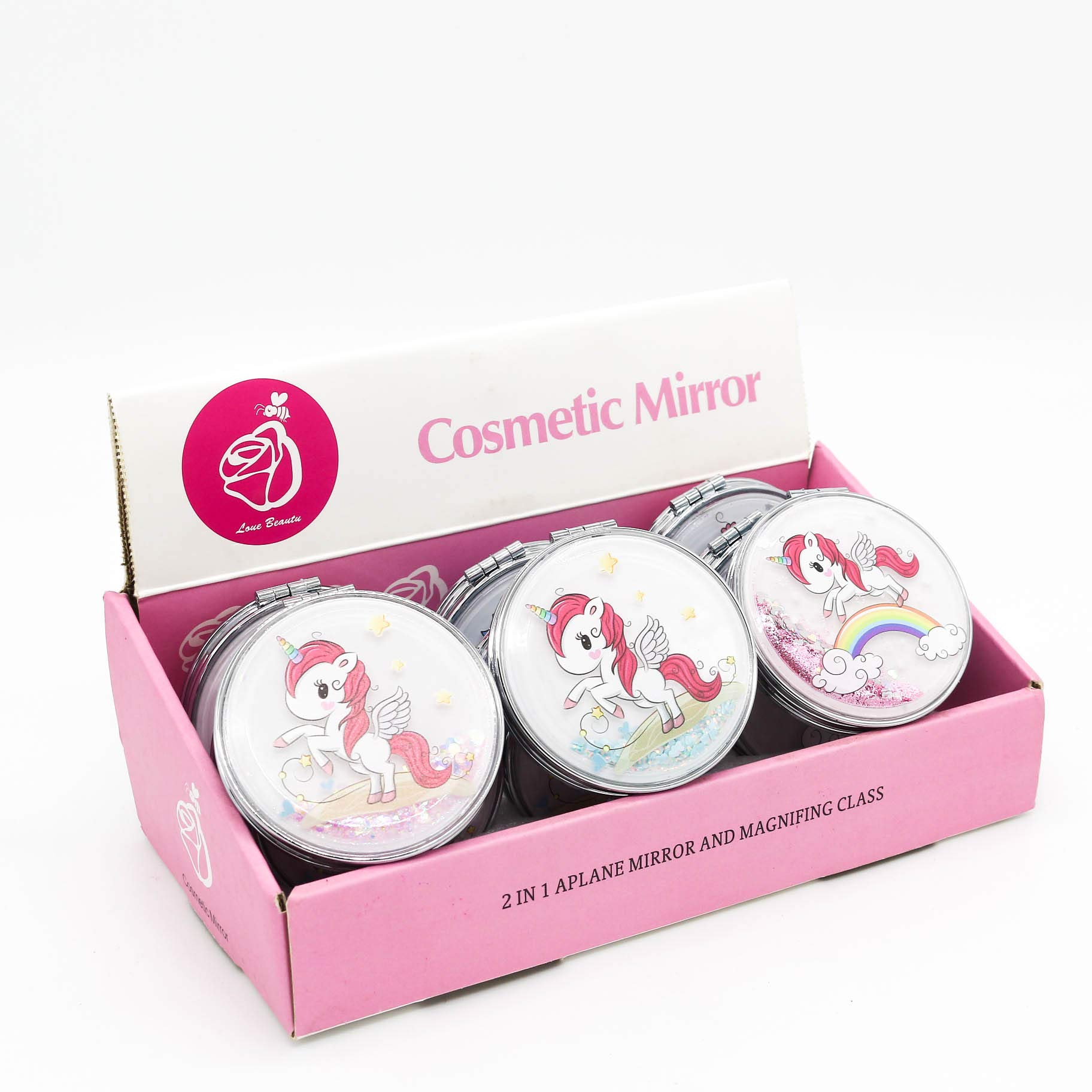 unicorn round shaped glitter double sides foldable compact pocket makeup mirror for women / ladies/ girls(Multi color) (pack of 2)-image-46