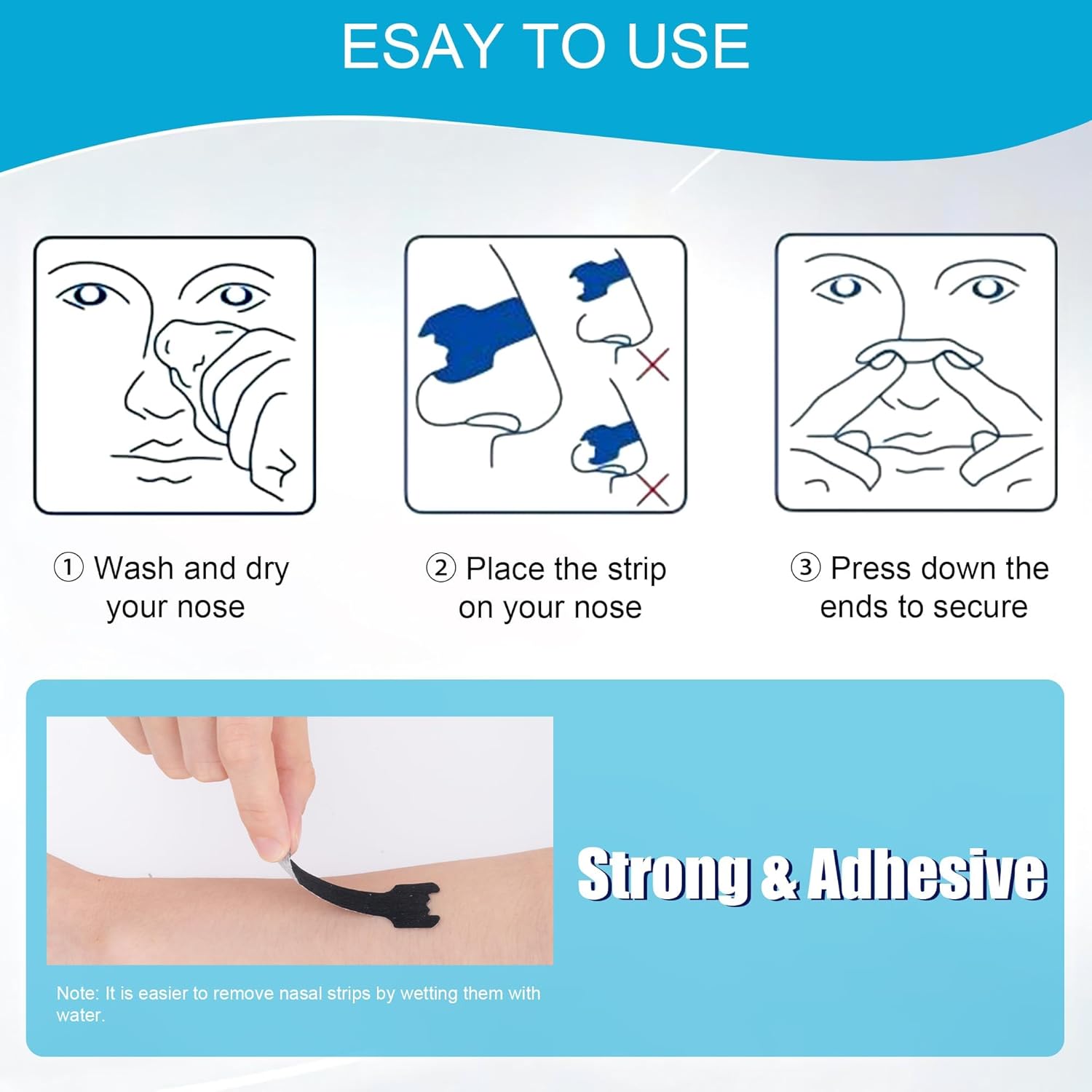 50Pcs Nasal Strips for Snoring, Nose Strips for Breathing, Sweat-Resistant - Improve Sleep, Relief from Nasal Congestion(Black,50) - Image 4