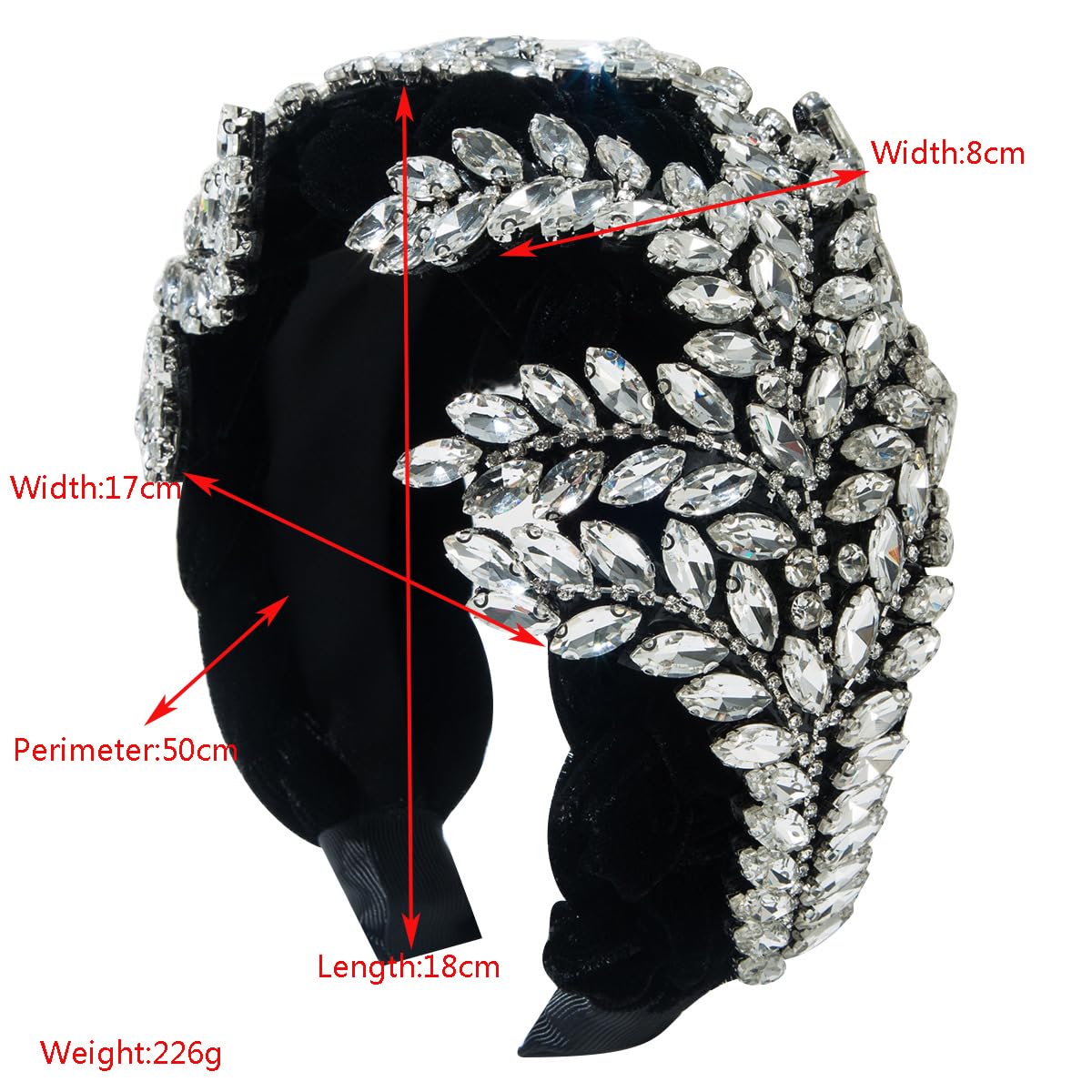 Breite Stirnbänder aus Flanell im Barockstil, Strass-Stirnbänder, Knoten-Stirnband, Kristall, handgefertigt, Haar-Accessoires für Mädchen (weiß, M)