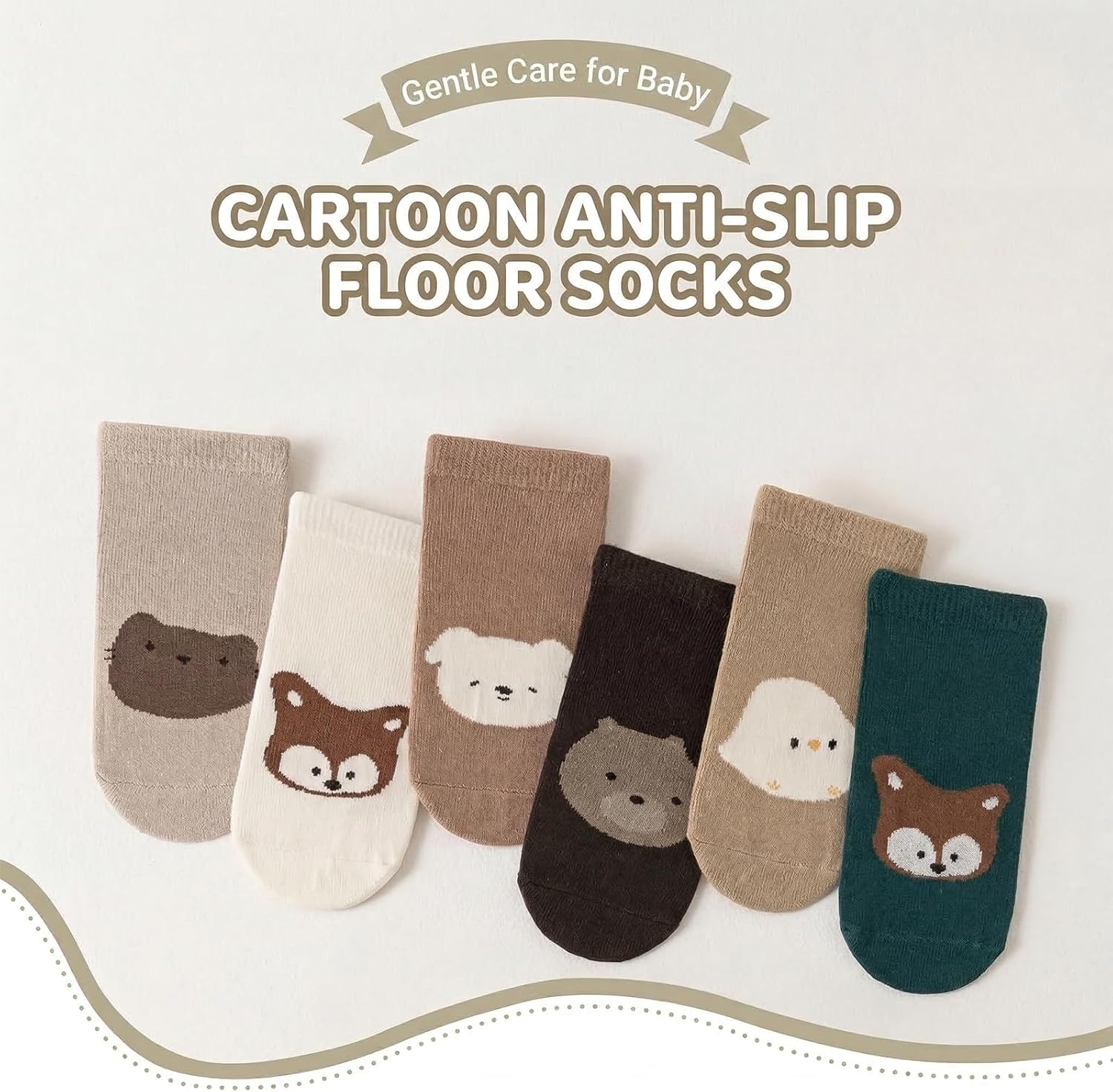 PandaEar 6 Pairs Baby Toddler Non Slip Socks, Cotton Crew Gripper Socks Anti Skid for Boys Girls Infants, First Walking Socks