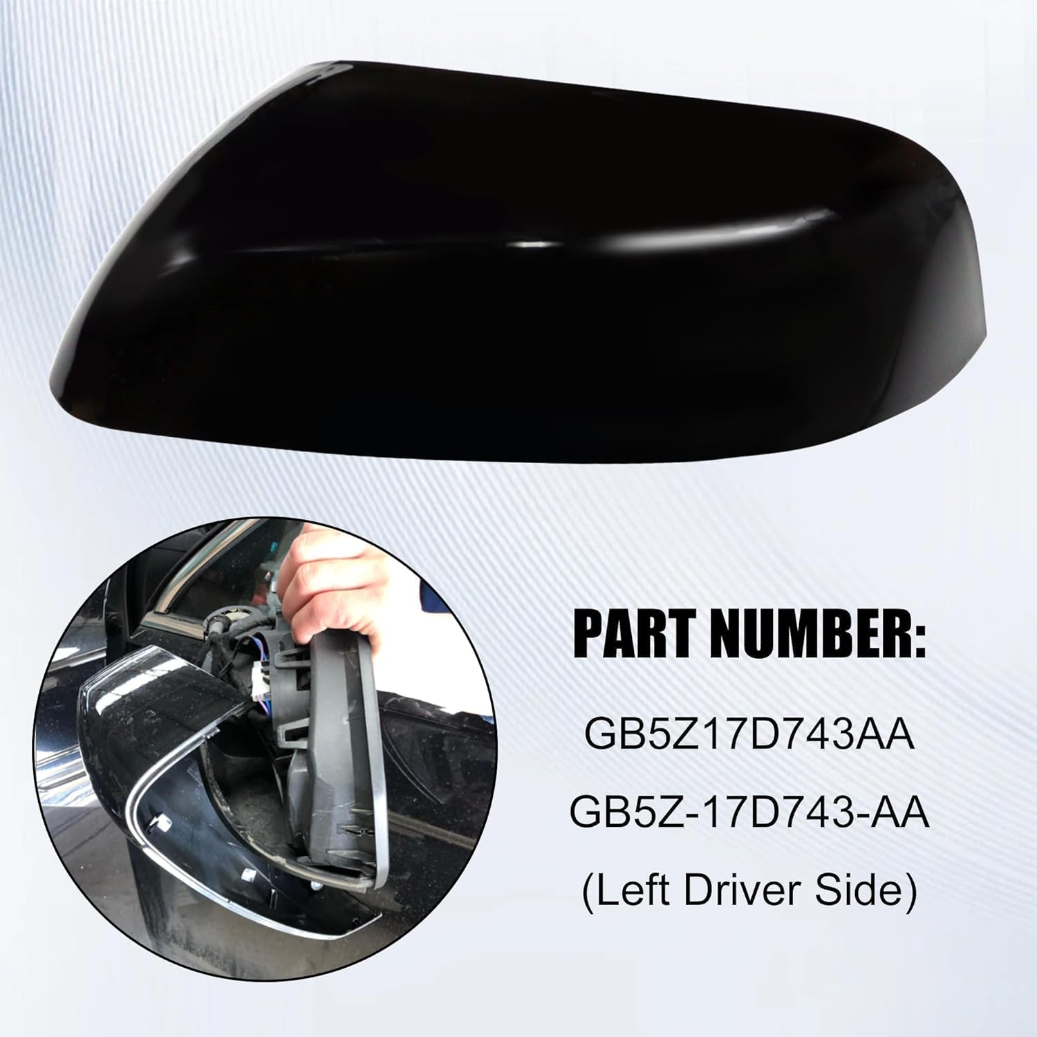 Black Driver Left Side Mirror Cover Cap Compatible with Ford Explorer 2016 2017 2018 2019 Replace GB5Z17D743AA GB5Z-17D743-AA