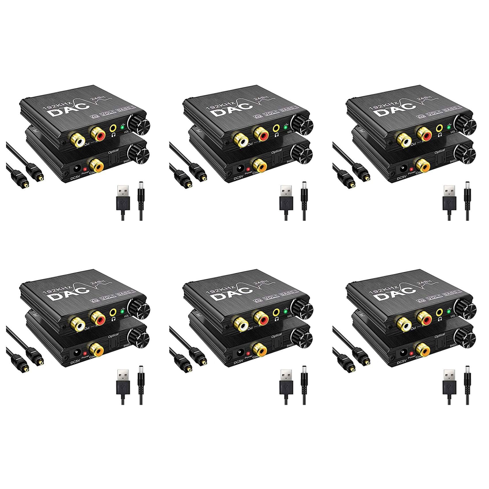 6X Convertitore Audio da Digitale Ad Analogico da 192 KHz con Regolazione dei e del Volume, Stereo Digitale SPDIF/Ottico/da Coassiale Ad Analogico