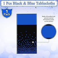 Vista 4 de MASHAN 1 mantel negro y azul para decoración de fiesta, mantel de plástico negro impreso azul, funda rectangular desechable para cumpleaños, boda