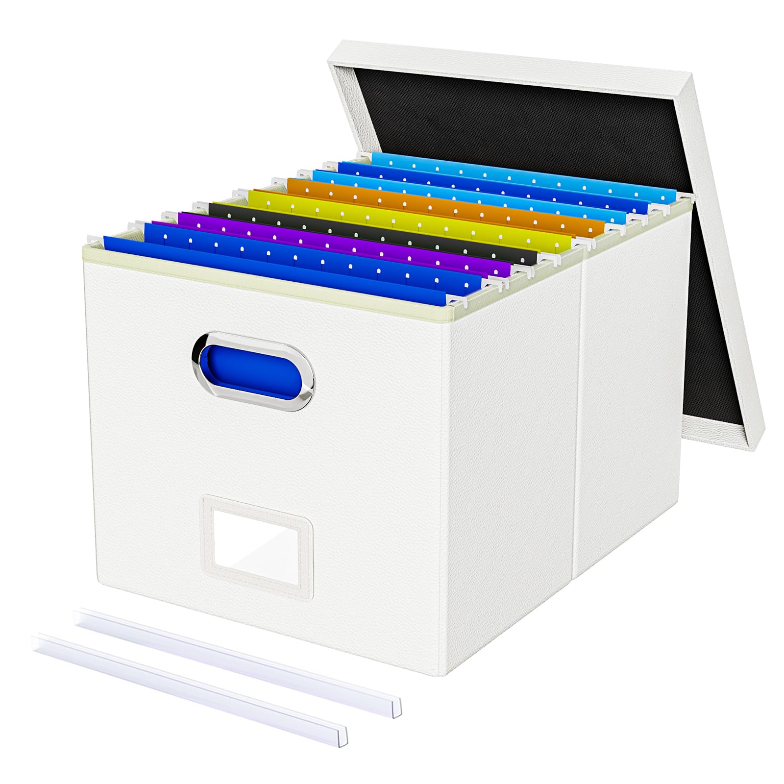 Oterri File Organizer Box,Filing Box with Lid,File Box for Letter/Legal File Folder Storage, Portable Hanging File Box for Office/Decor/Home,1 Pack, White(Leather),Box only