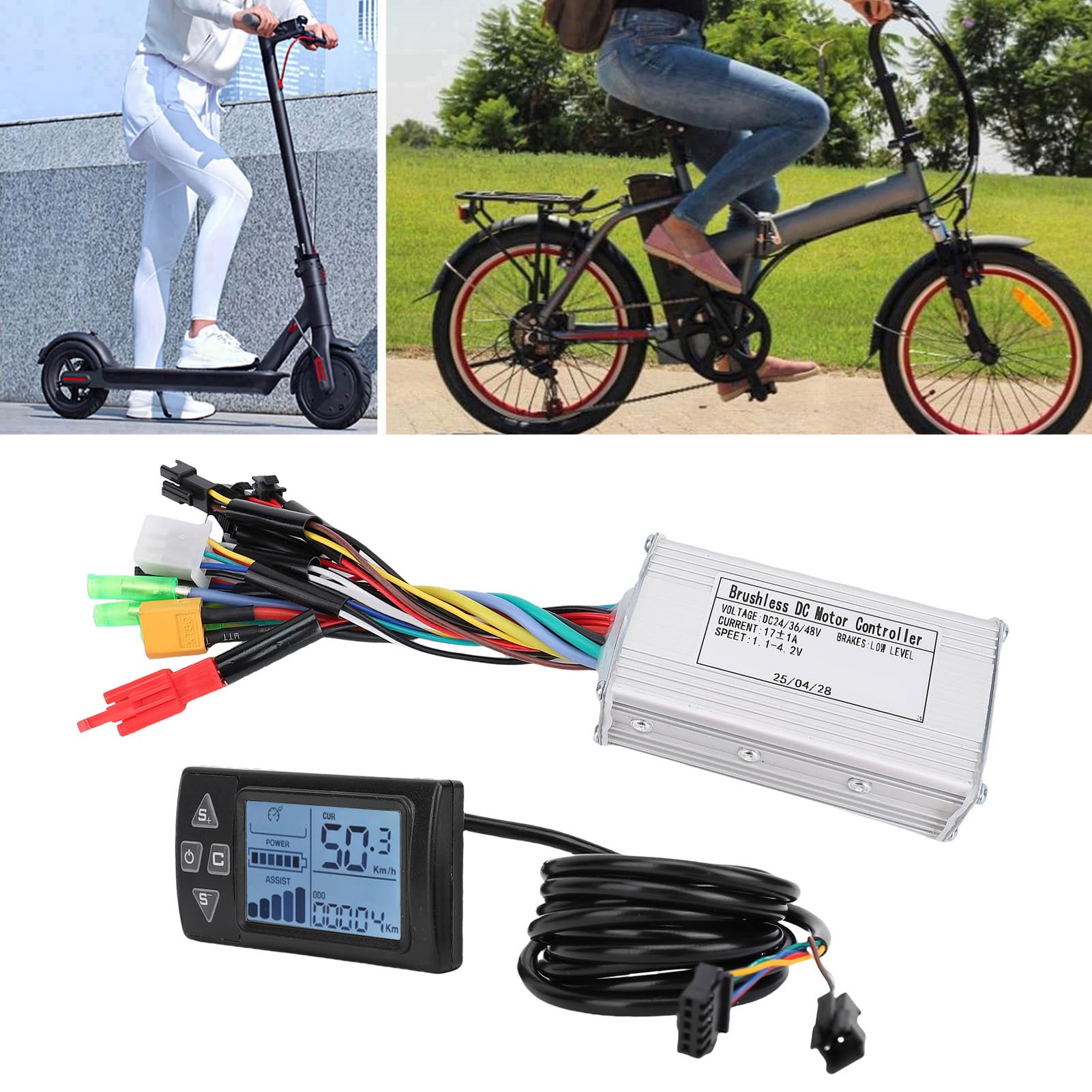 BuyWeek Kit de Contrôleur de Moteur sans Balais pour Vélo Électrique, DC 36V 48V 250W 350W 17A 3 Modes Contrôleur à Onde Sinusoïdale avec Panneau d'Affichage LCD S861 pour Trotinette Électrique
