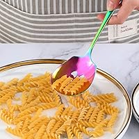 Vista 4 de Juego de 2 cucharas grandes para servir, arcoíris, 1 cuchara de sopa y 1 cuchara ranurada, cucharas de servicio de acero inoxidable chapado