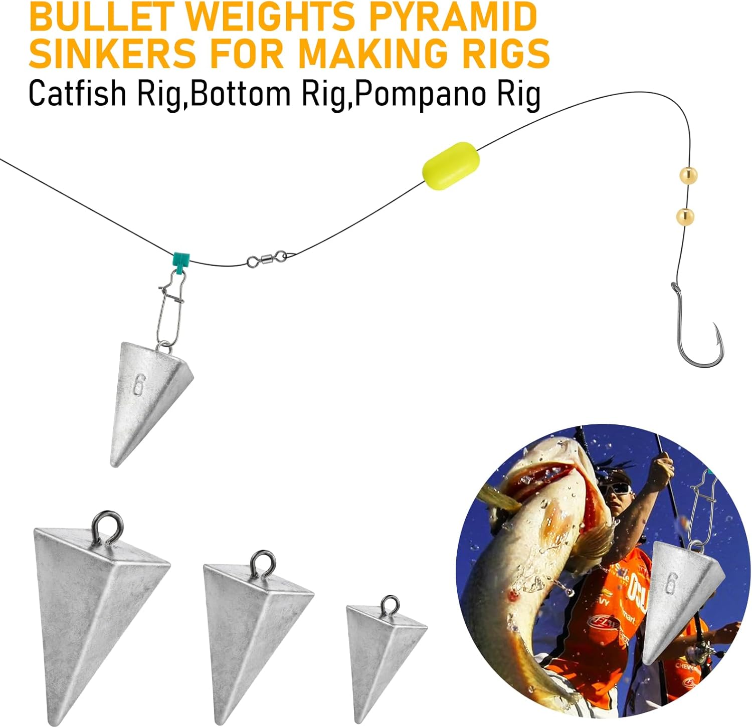 Dr.Fish Pyramid Sinkers Saltwater Lead Fishing Weight 1oz-32oz/2LB Triangle Surf Fishing Bank River Catfishing Pompano