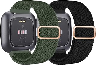 chinbersky 2 Pack Straps Compatible with Fitbit Versa 2/Versa/Versa Lite/Versa SE Nylon Strap, Soft Adjustable Braided Replacement Sport Strap, Elastic Nylon Watch Strap