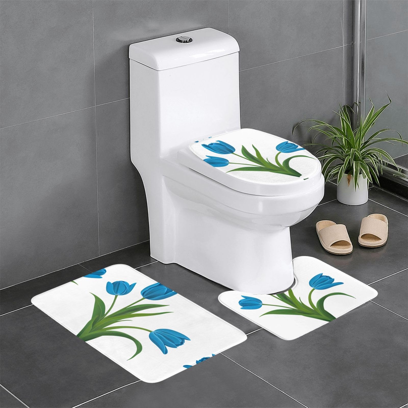 Tapis antidérapants pour salle de bain bleu lot de 3 tapis rectangulaires U O WHJDPP