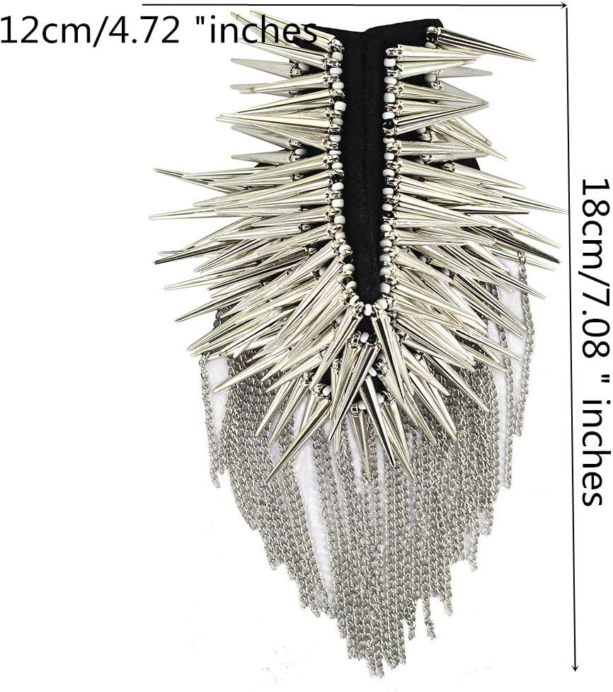 Shoulder Epaulet Punk Rivet Tassels Shoulder Board Arm Badge Brooch with Pin backs 2 pieces (silver)
