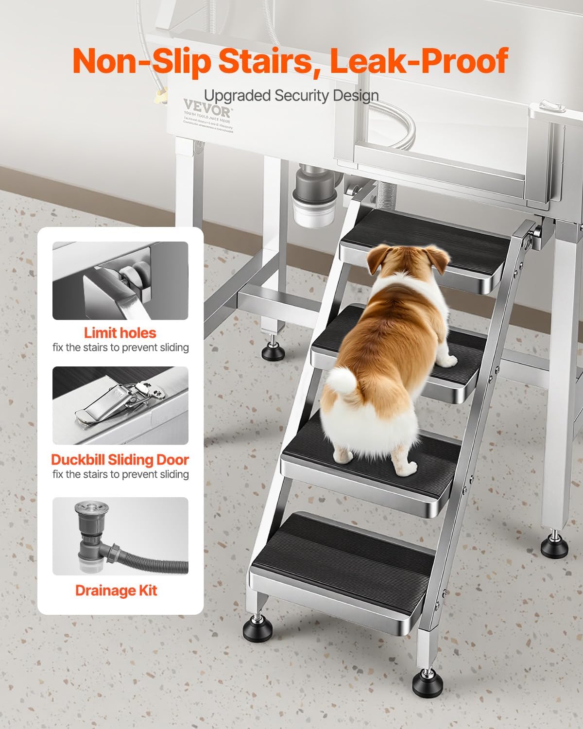 VEVOR Dog Washing Station, 34" Professional Stainless Steel Pet Grooming Tub Bathtub with Shower Faucet Soap Holder Non-Slip Stairs Right Door Easy Clean Pet Wash Sink for Small Dogs Cats
