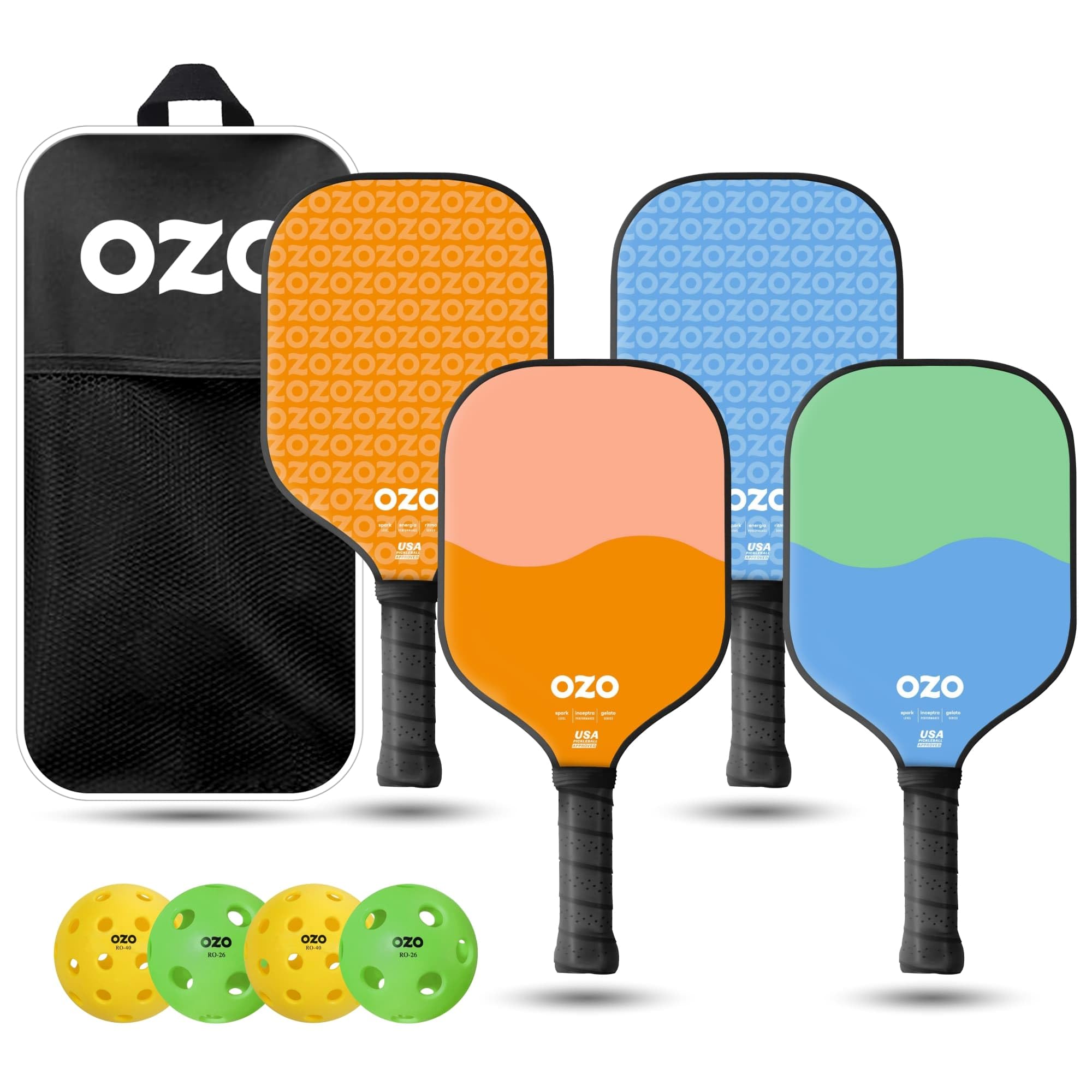 OZO Set of 4 Paddles + 4 Balls, Unisex Adulto