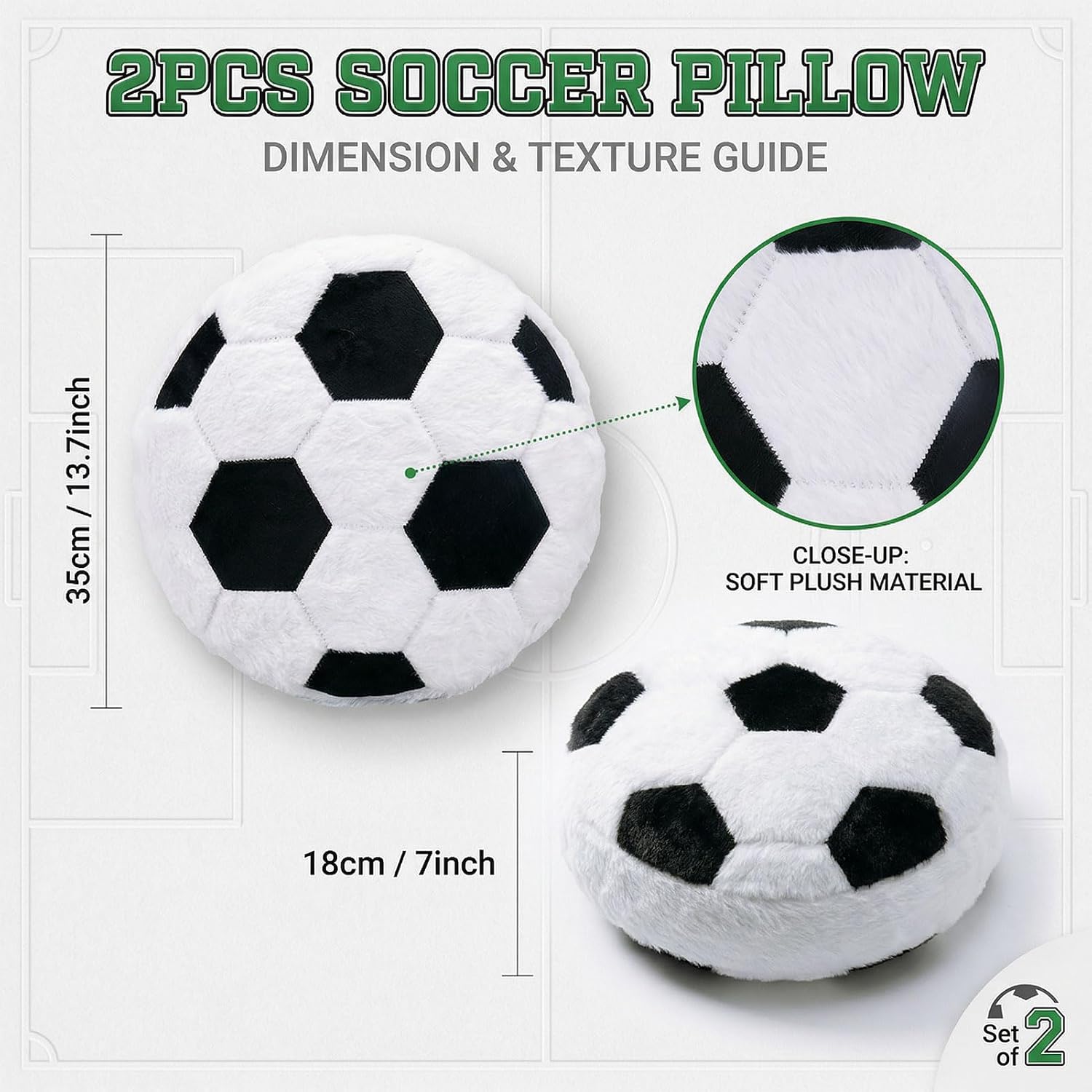 2 Pack Soccer Plush Pillows 15.8" Soft Cozy Round Soccer Throw Pillows Ideal Gifts for Soccer Fans Sports Themed Room Decor