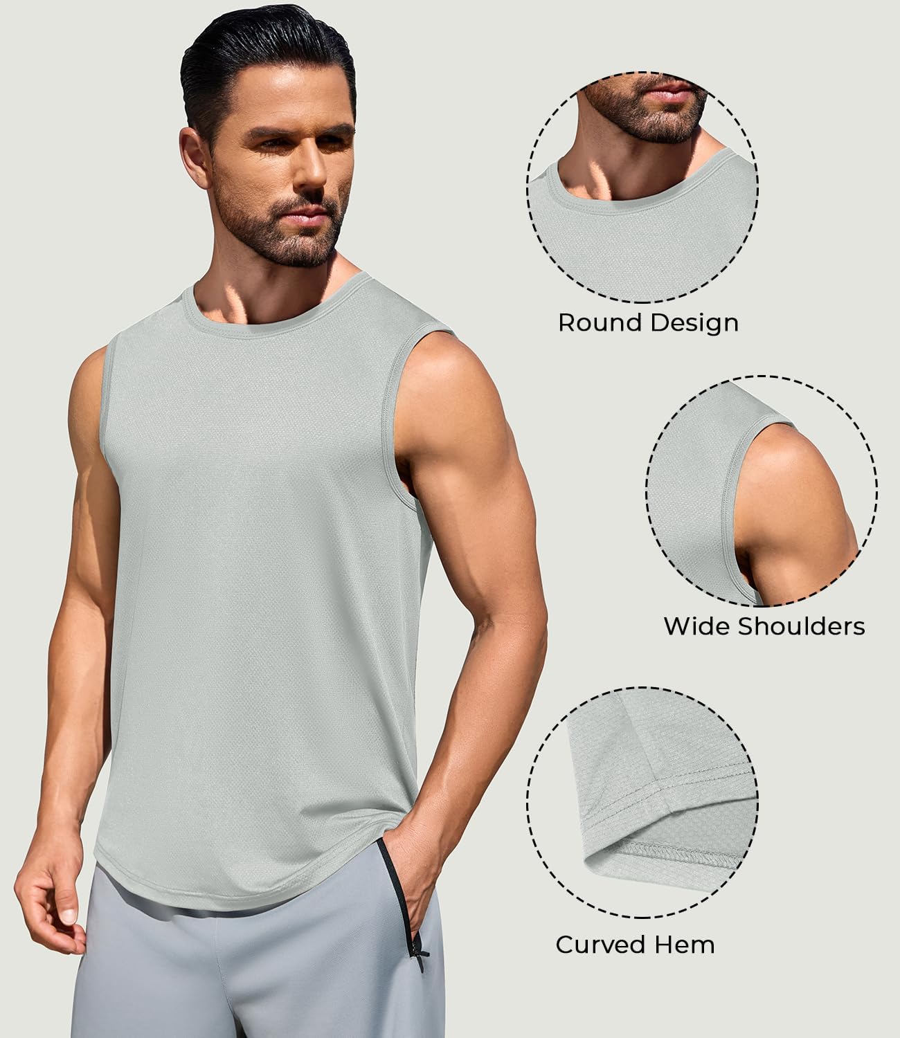 Men's Gym Tank Top Quick Dry 3 Pack UPF 50+ Sleeveless Workout Shirts Summer Sun Protection Running Tank Tops - Image 4