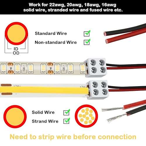 Miniatura 12 de Flutesan Paquete de 25 conectores de luz LED sin soldadura de 2 pines, bloque de terminales de atornillado, tira LED a cable para tiras de luces