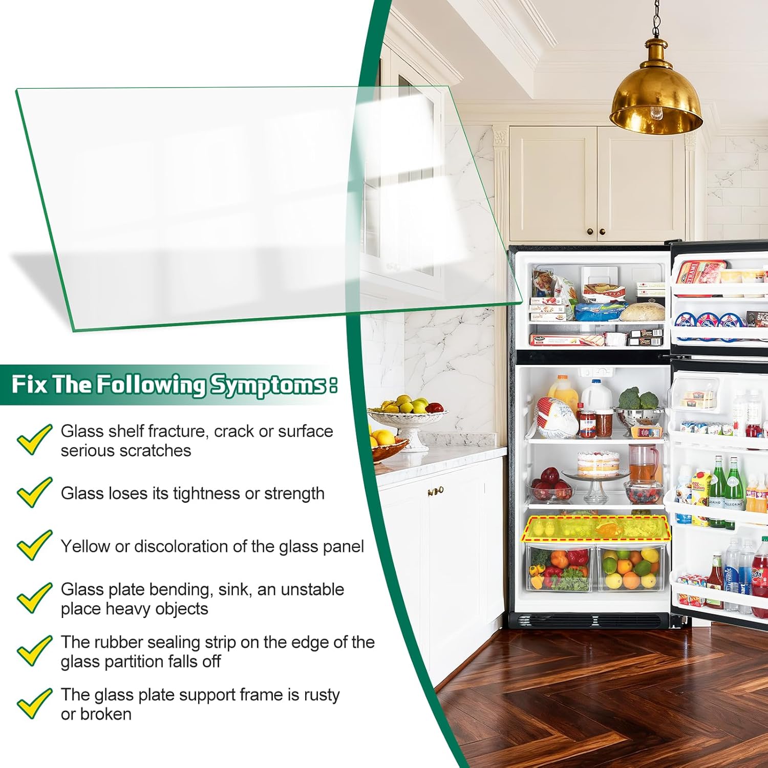 Upgraded 242087903 Refrigerator Glass Shelf Replacement Compatible with Frigidaire, Kenmore Top-Mount Refrigerator Glass Shelf Replace 3513408 AP5952231 PS10060201 EAP10060201 Refrigerator Parts