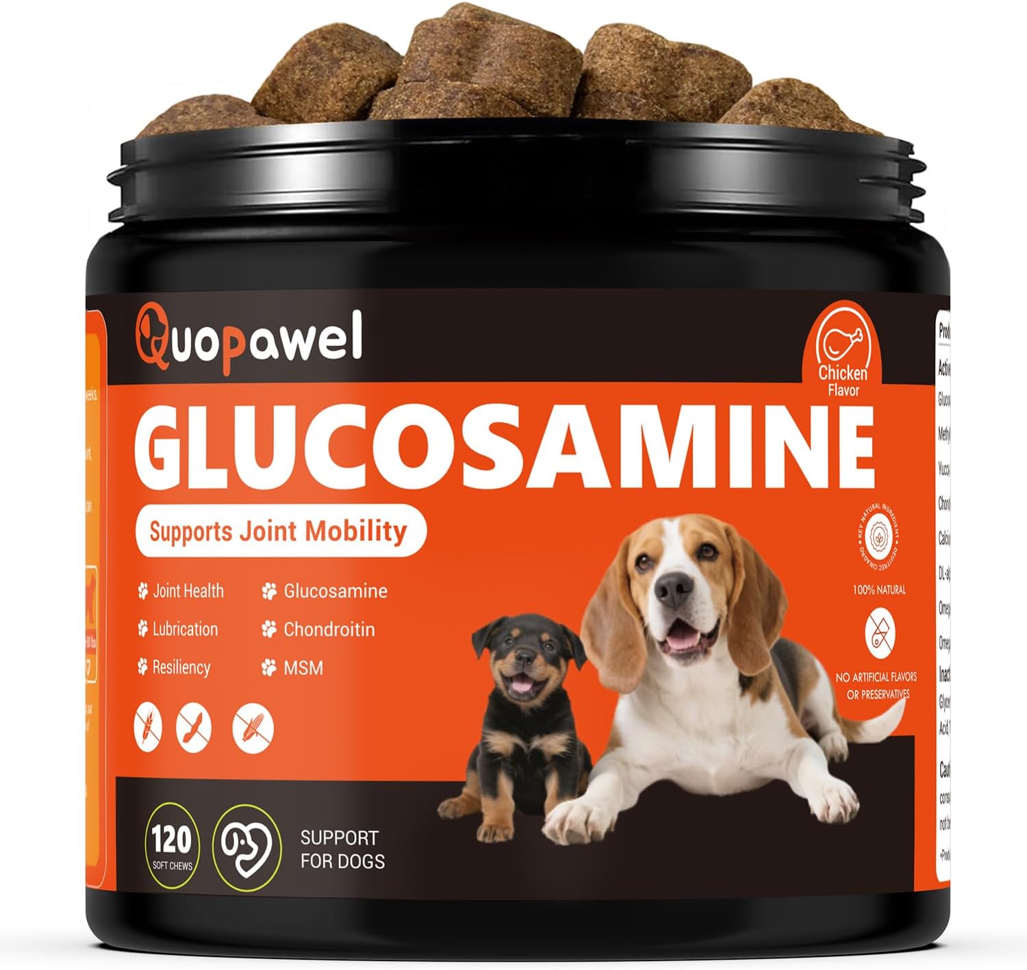 Hip and Joint Supplement for Dogs with Glucosamine, Chondroitin, MSM & Yucca – Glucosamine for Dogs，Joint Pain Relief Chews for Mobility & Discomfort-Chicken Flavor, 120 Count