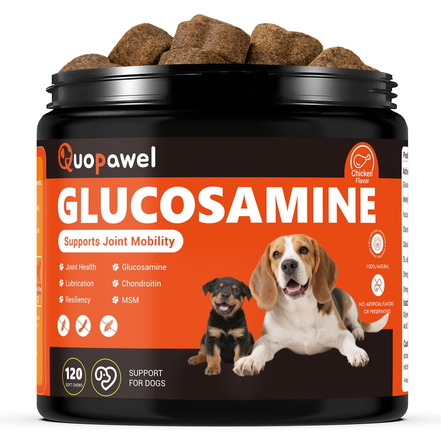 Hip and Joint Supplement for Dogs with Glucosamine, Chondroitin, MSM & Yucca - Glucosamine for Dogs，Joint Pain Relief Chews for Mobility & Discomfort-Chicken Flavor, 120 Count
